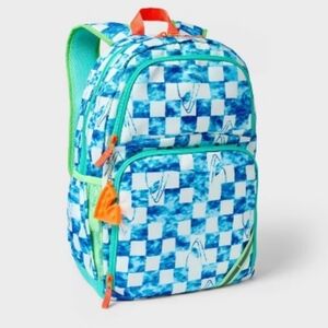 Blue and White Checkered Backpack with Orange And Shark Accents NWT
